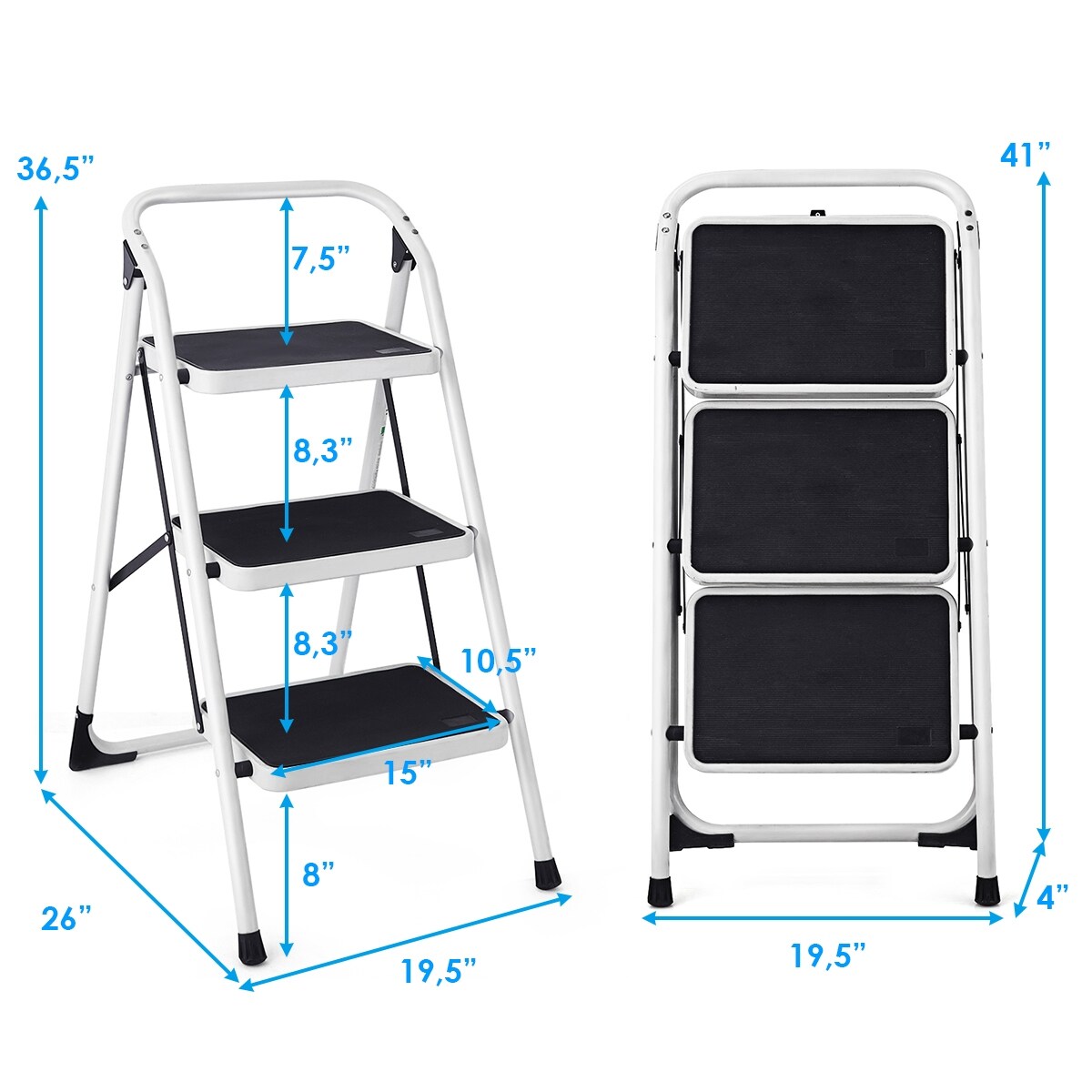 Folding 3-Step Ladder with Sturdy Handgrip and Slip-Resistant Steps
