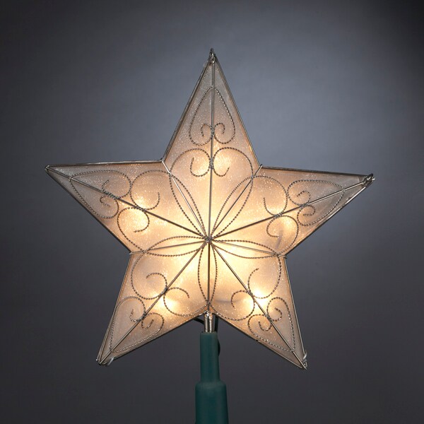 KSA 8.5&#x22; Pre-Lit Capiz-Style Scrolling Star Christmas Tree Topper - Clear Lights