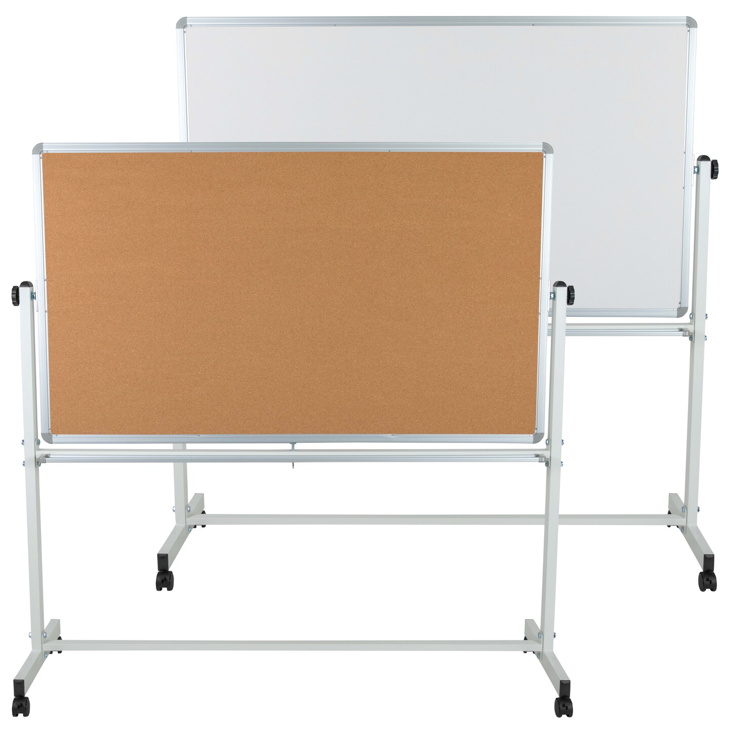 Emma and Oliver Reversible Mobile Cork Bulletin Board and White Board Stand with Pen Tray