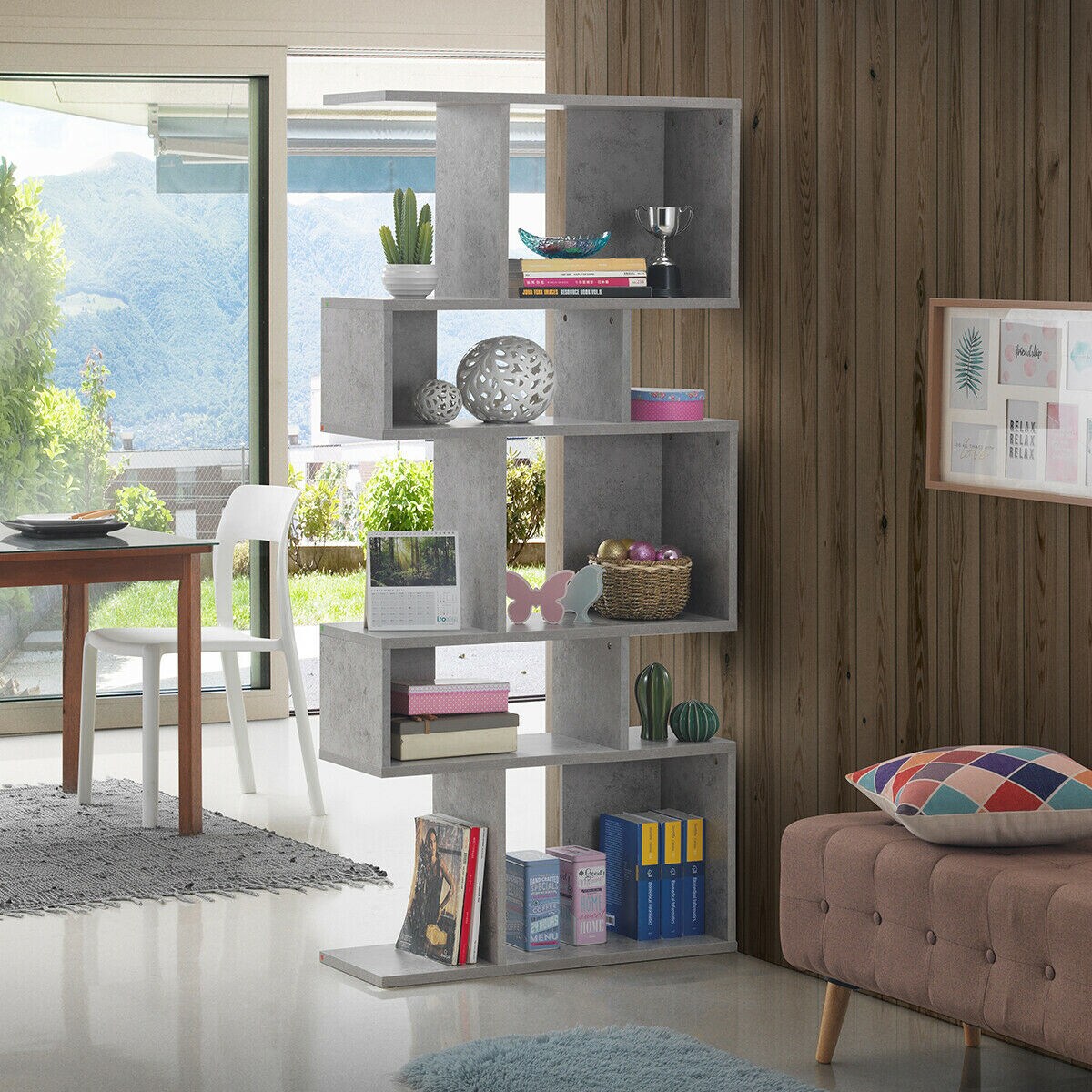 Costway 5 Cubes Ladder Shelf Freestanding Corner Bookshelf Display Rack Bookcase