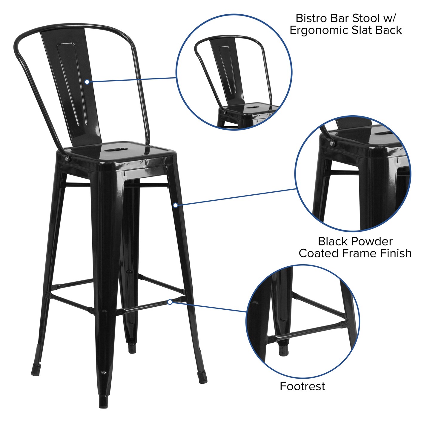 Emma and Oliver Commercial Grade 4 Pack 30" High Metal Indoor-Outdoor Barstool with Back