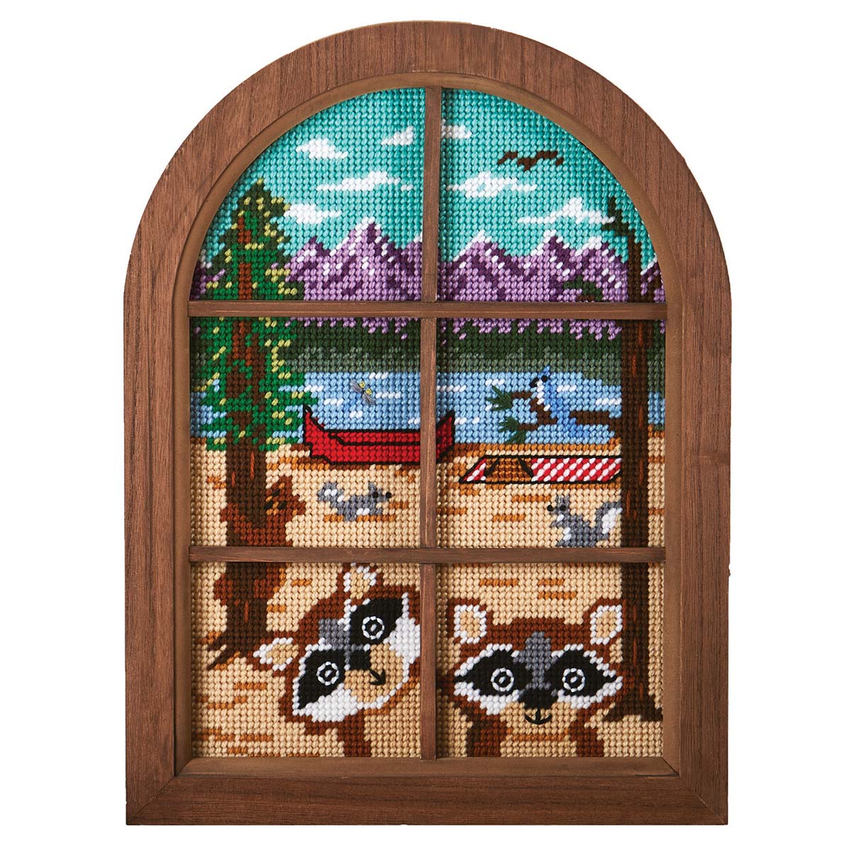 Herrschners  At the Cabin Window Wall Hanging Kit &#x26; Frame Plastic Canvas