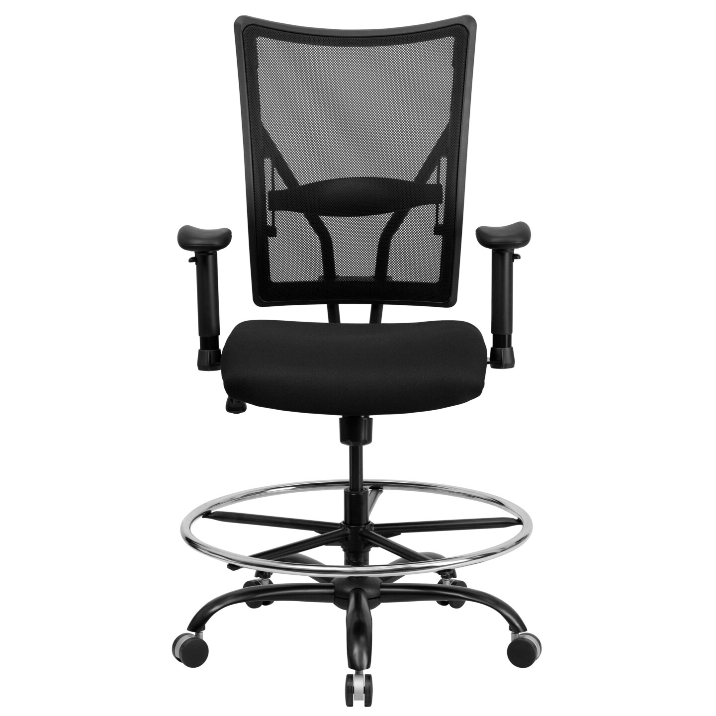 Emma and Oliver 400 lb. Capacity Big &#x26; Tall Mesh Ergonomic Drafting Chair with Height Adjustable Arms