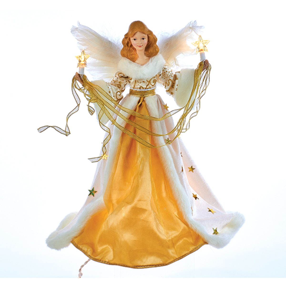 CC Christmas Decor 16&#x22; Cream and Gold Colored Decorative Christmas Indoor Accent Lighted Angel Tree Topper