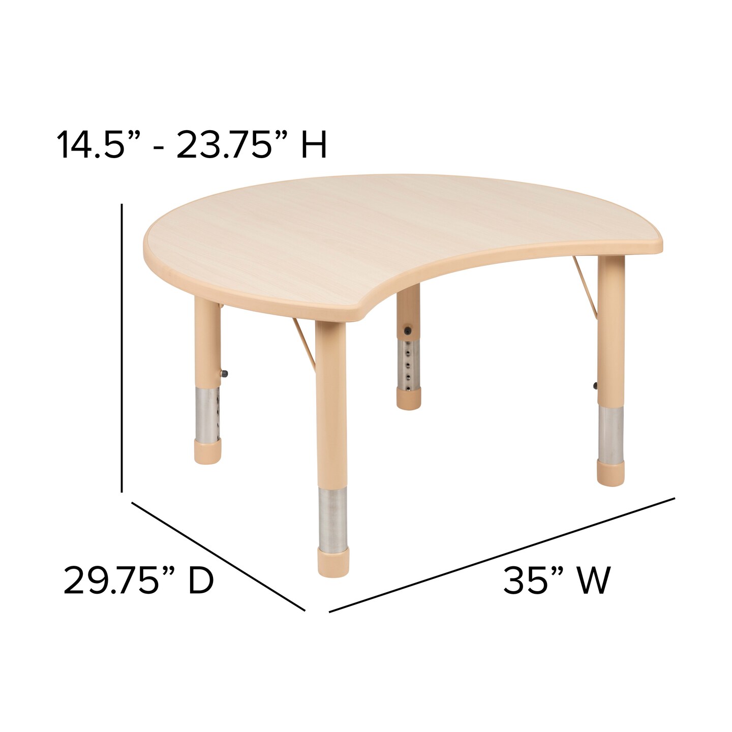 Emma and Oliver 25.125"W x 35.5"L Crescent Plastic Adjustable Activity Table-Seats 4