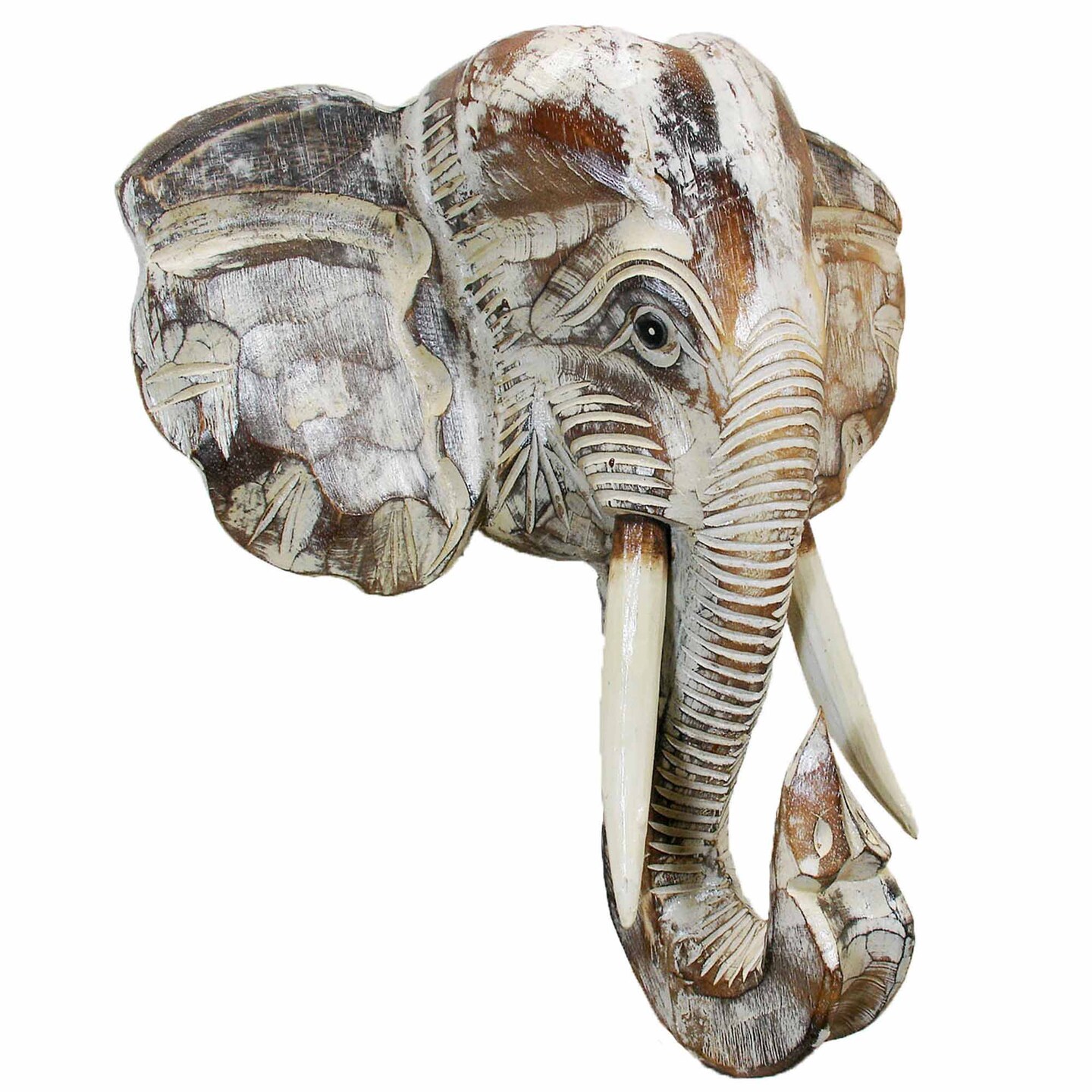 Stoneage Arts Inc 20" Rustic White and Ivory Handcrafted Unique Elephant Mask Decor