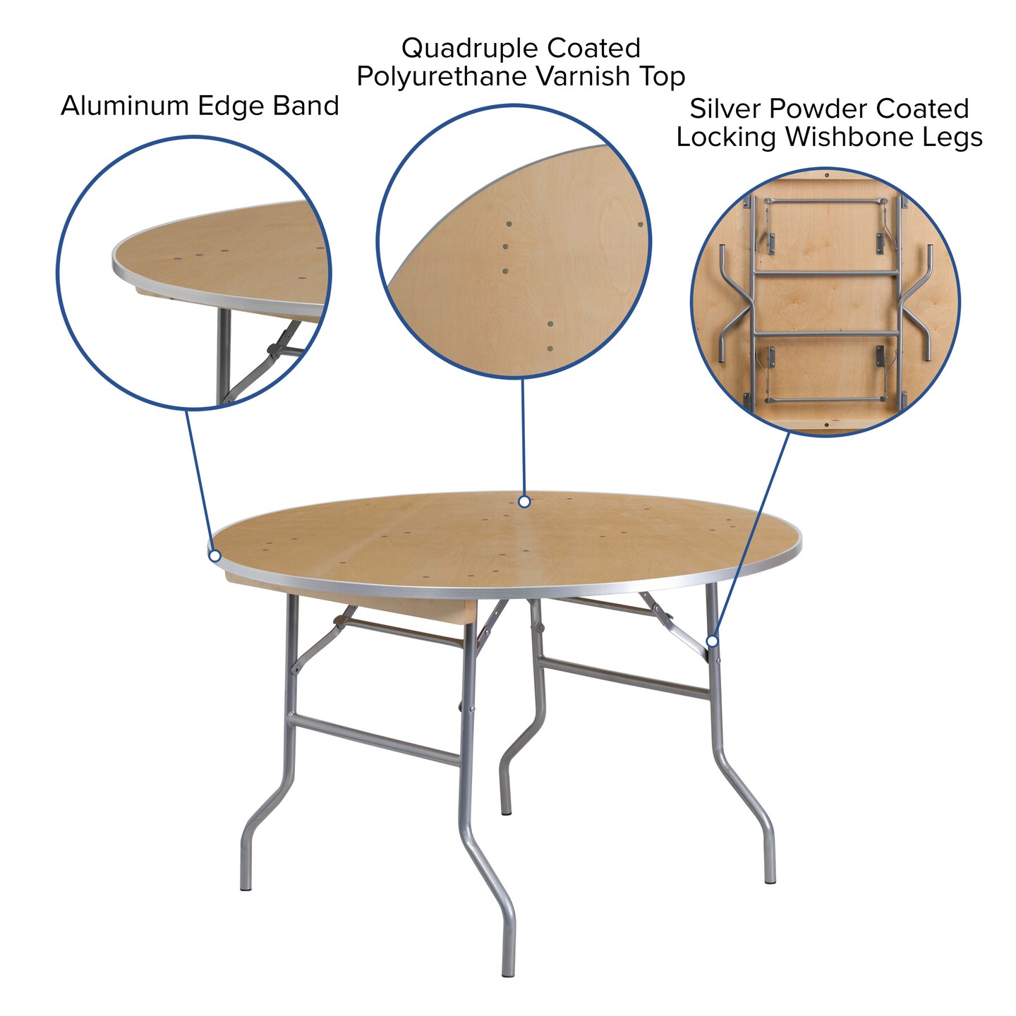Emma and Oliver 4-Foot Round HEAVY DUTY Birchwood Folding Banquet Table with METAL Edges