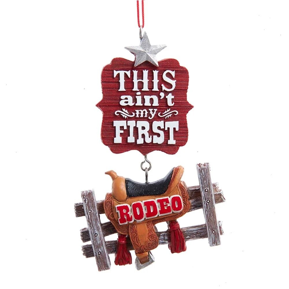 KSA Pack of 12 Brown and White &#x22;This ain&#x27;t my First Rodeo&#x22; Christmas Ornaments 4.25&#x22;