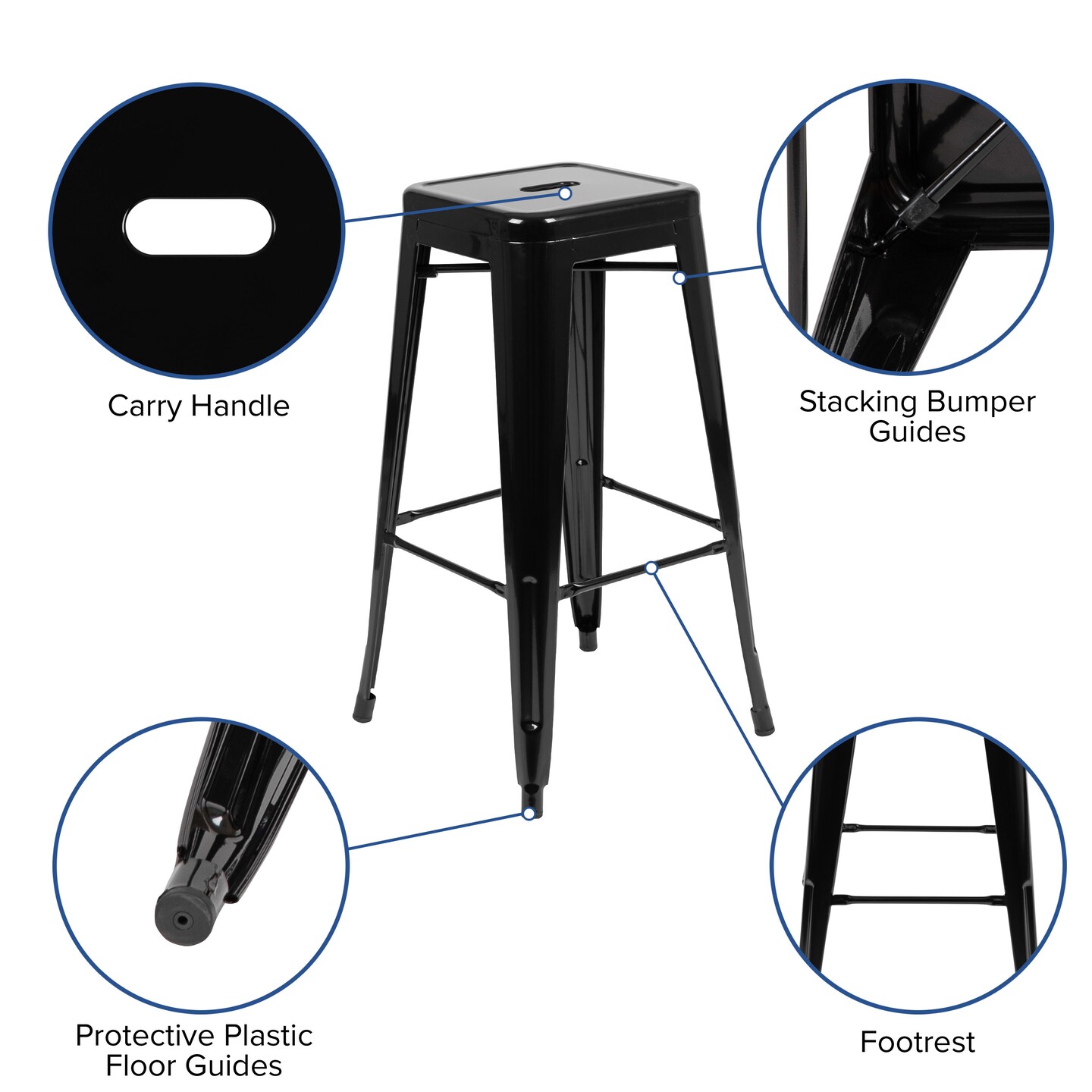 Emma and Oliver 4 Pack 30&#x22; High Metal Indoor Bar Stool - Stackable Stool