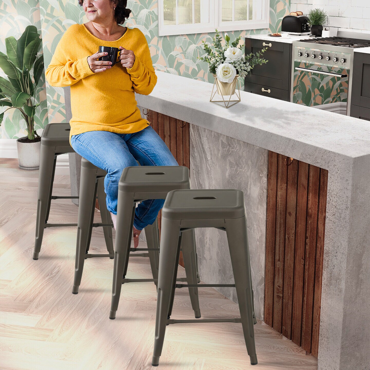 24 Inch Set of 4 Style Counter Height Barstool Stackable Chair