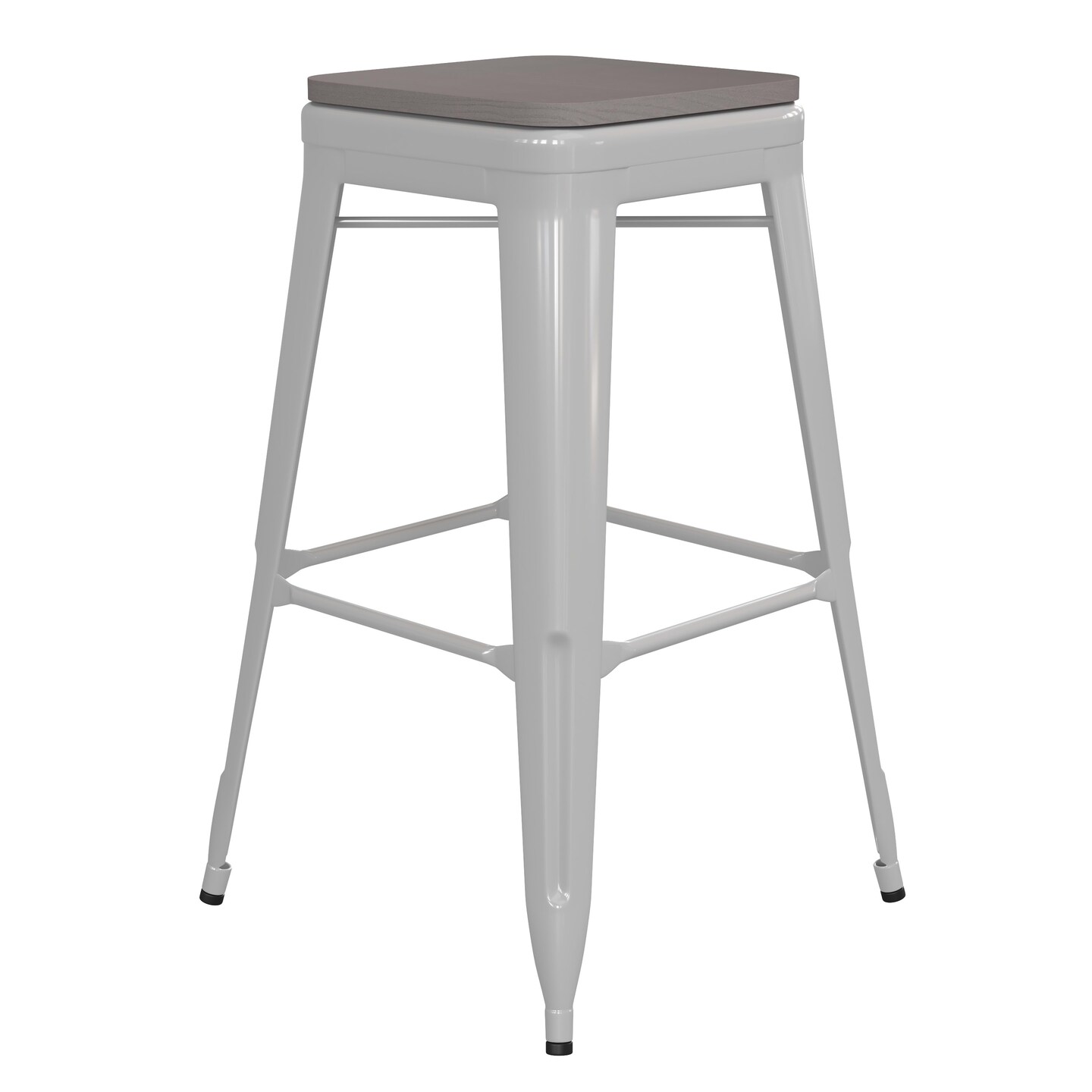Emma and Oliver Kam Backless Metal Indoor-Outdoor Stool with All-Weather Polystyrene Seat