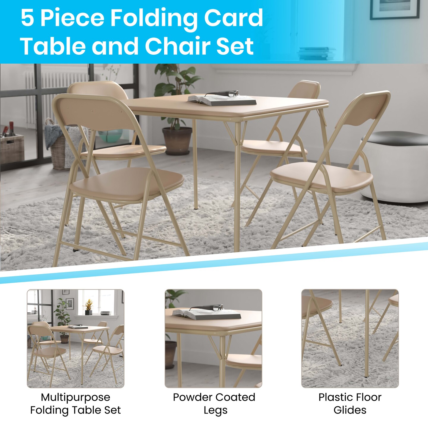 Emma and Oliver 5 Piece Folding Card Table and Chair Set