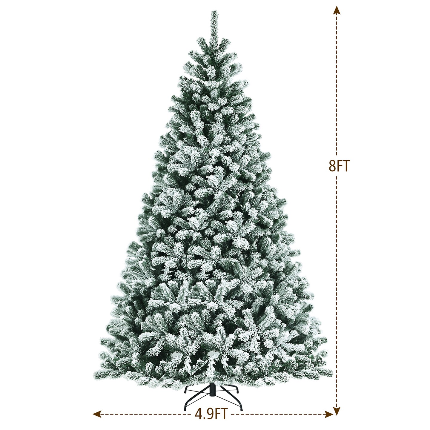 Costway 8ft Pre-lit Snow Flocked Hinged Christmas Tree w/1502 Tips &#x26; Metal Stand