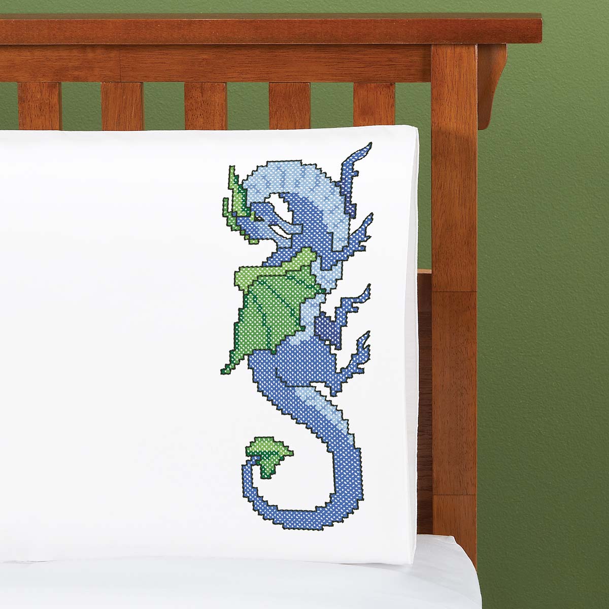 Herrschners  Dragon Dreams Pillowcase Pair Stamped Cross-Stitch