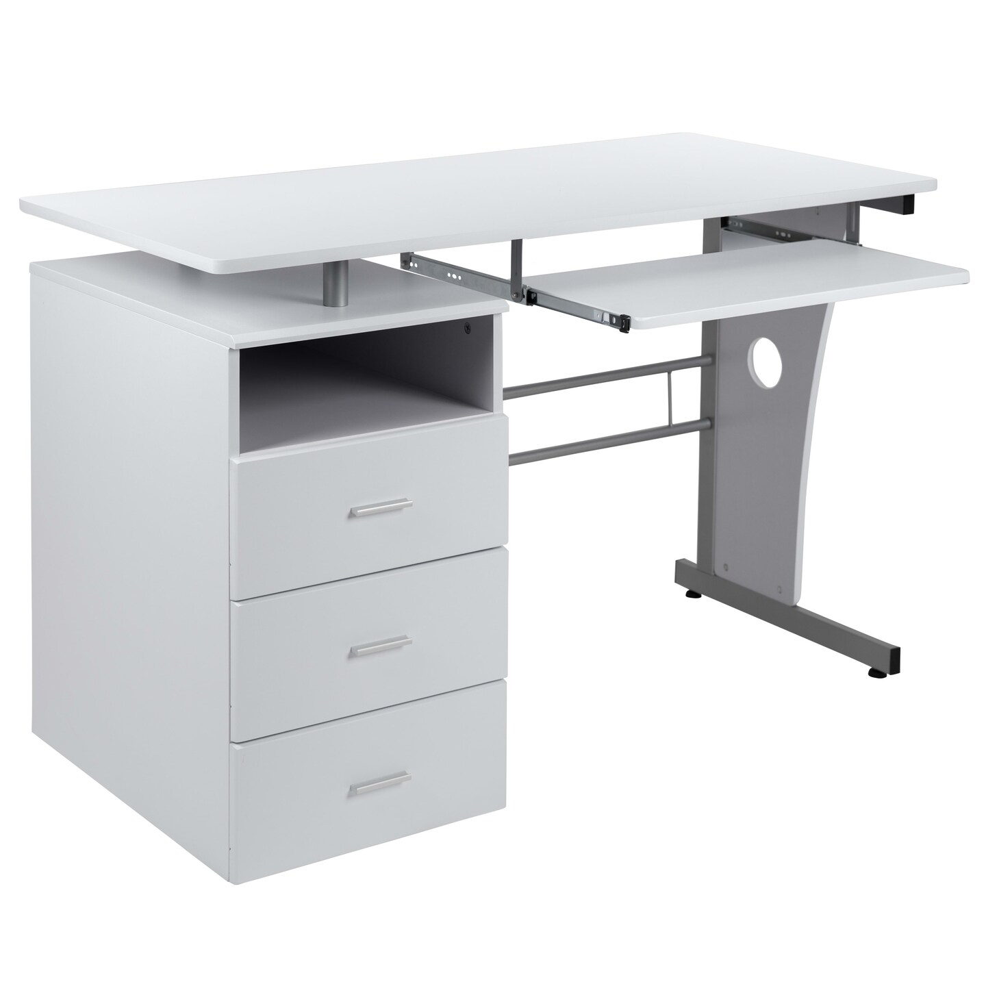 Emma and Oliver Desk with Three Drawer Single Pedestal and Pull-Out Keyboard Tray