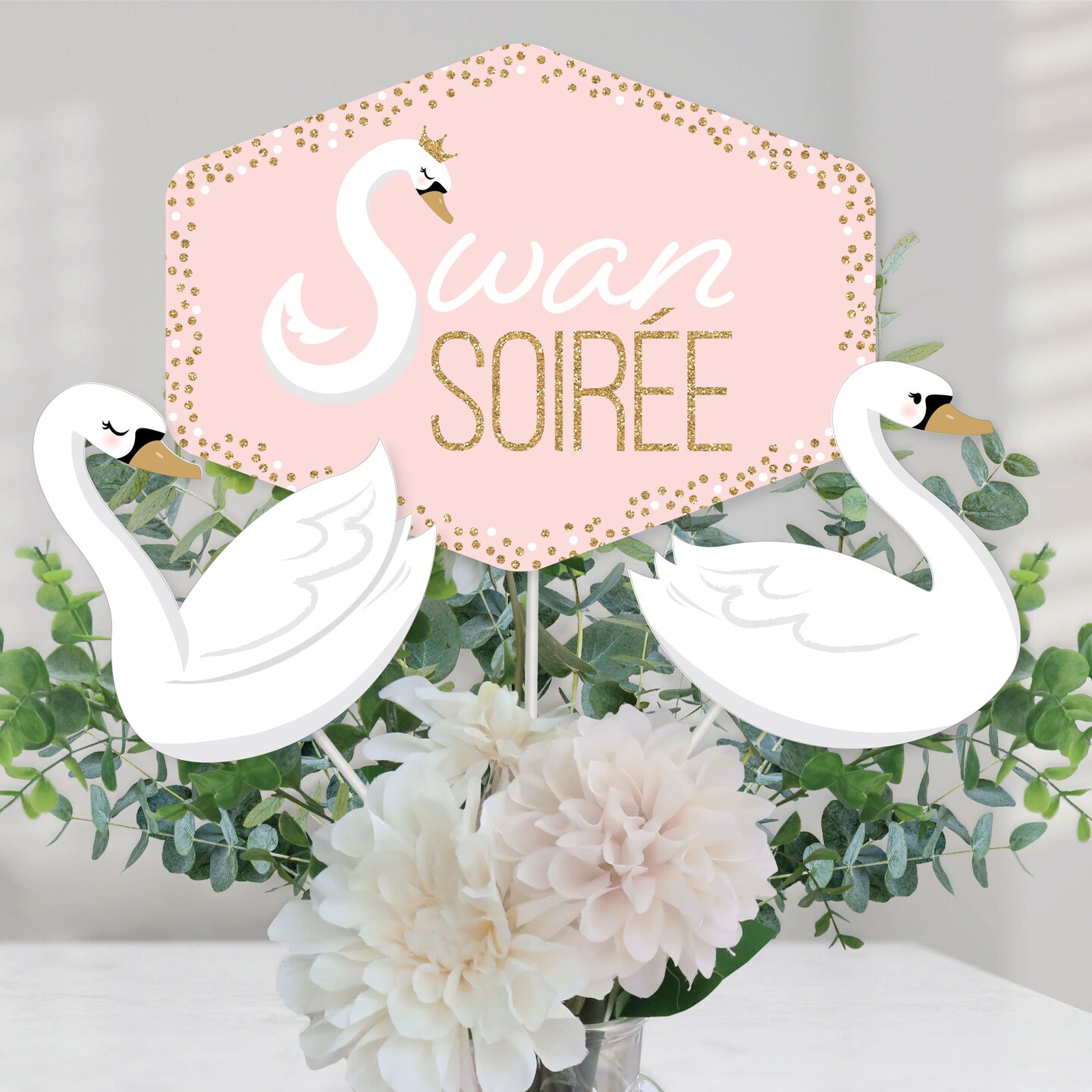 Big Dot of Happiness Swan Soiree - White Swan Baby Shower or Birthday Party Centerpiece Sticks - Table Toppers - Set of 15
