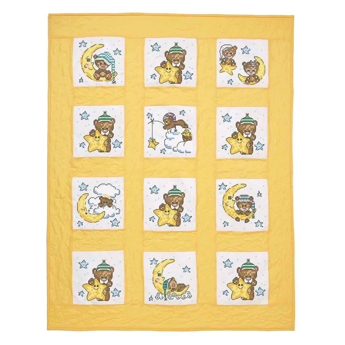 Herrschners  Once Upon a Moonbeam Kid&#x27;s Quilt Blocks Stamped Cross-Stitch