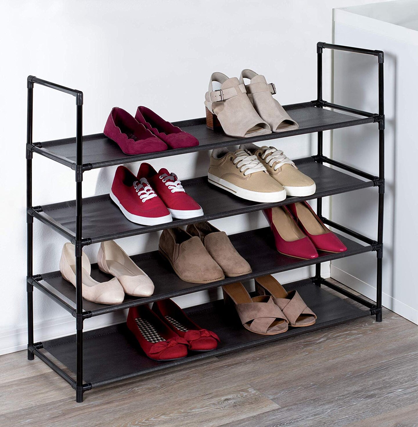 Simple Trending 2-Tier Stackable Shoe Rack, Metal Shoe Shelf Storage  Organizer, Black