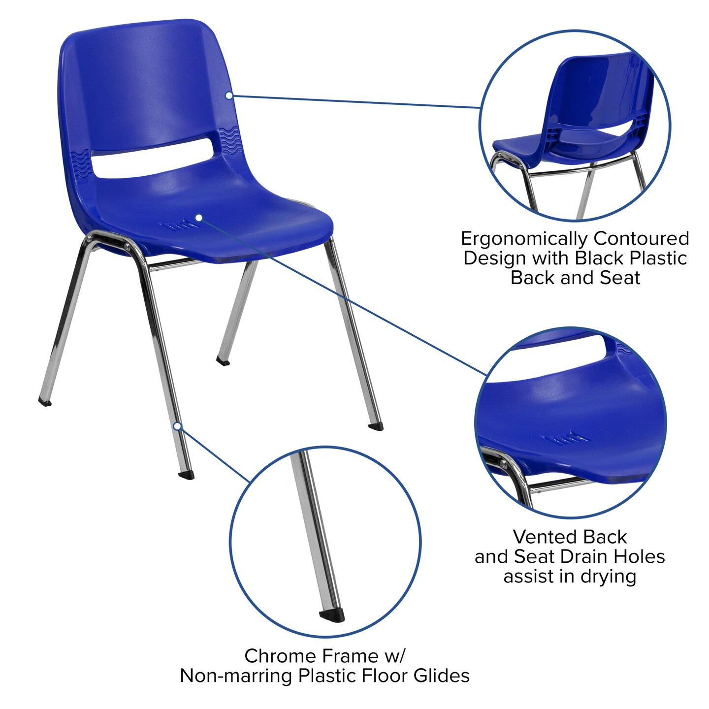 Emma and Oliver Ergonomic Shell Stack Chair - 16&#x22; Seat Daycare Home School