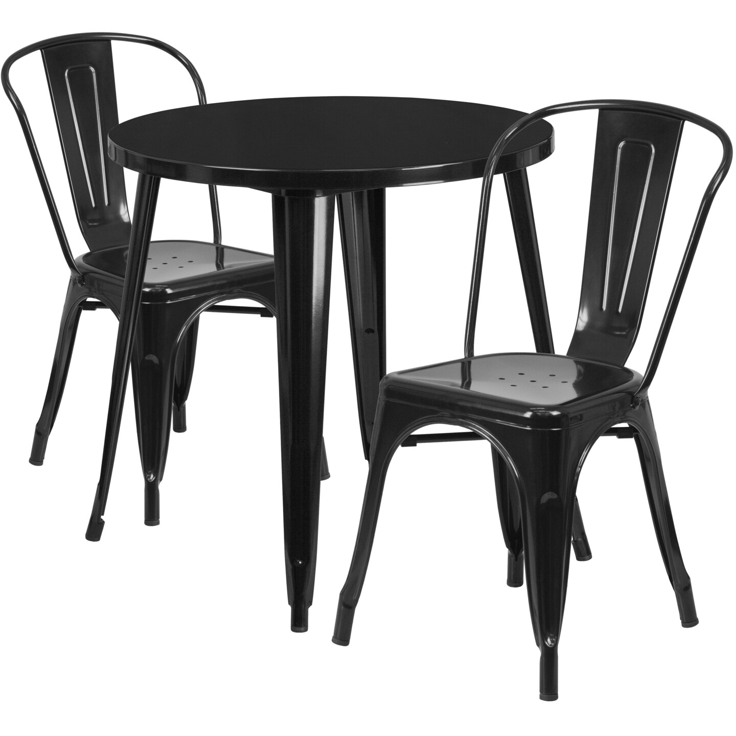 Emma and Oliver Commercial Grade 30" Round Metal Indoor-Outdoor Table Set with 2 Cafe Chairs
