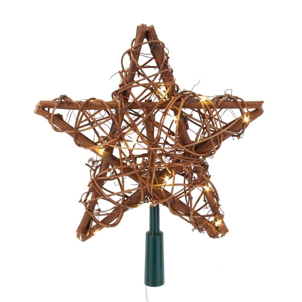 KSA 11.5&#x22; Lighted Brown Star Christmas Tree Topper, Warm White Lights
