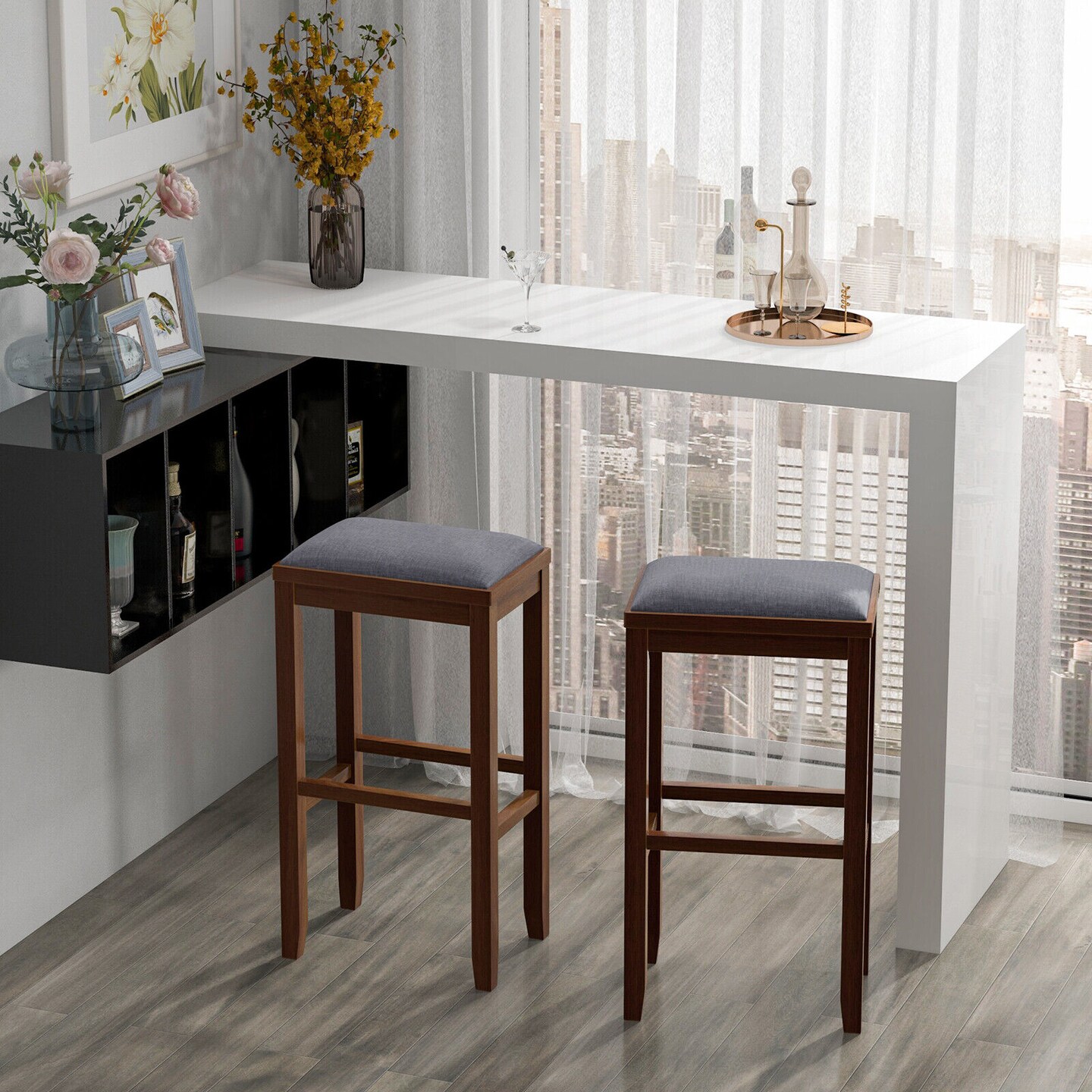 Rubber Wood Linen Bar Stools &#x2013; Backless, 265 lbs Capacity