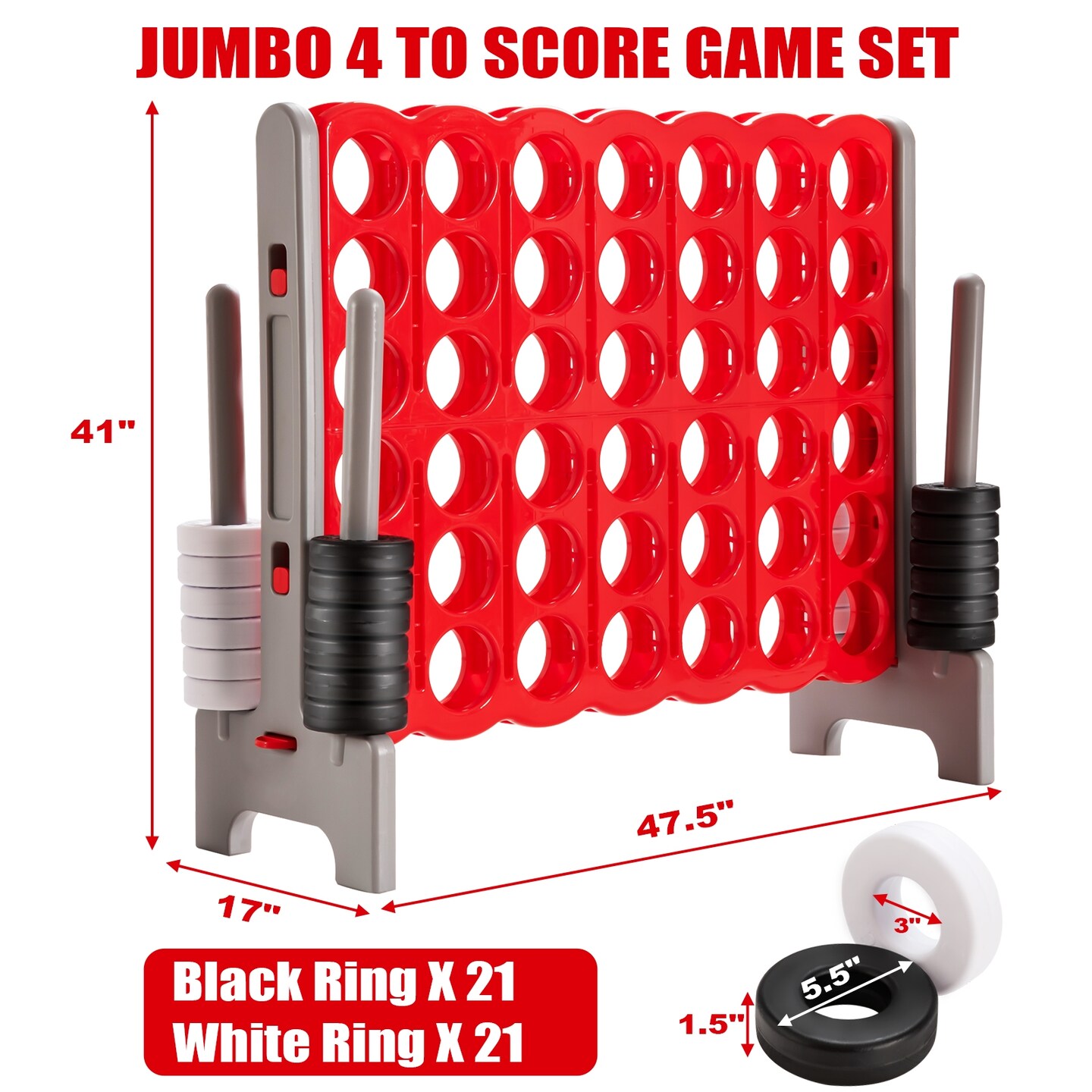 3.5 Feet Tall Jumbo 4 to Score Giant Game Set with 42 Jumbo Rings