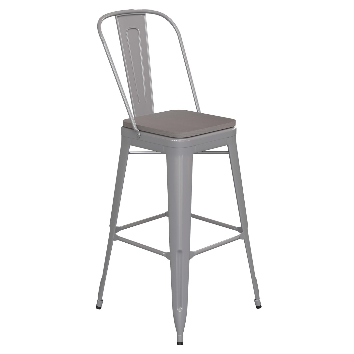 Emma and Oliver Kam Metal Indoor-Outdoor Stool with Removable Back and All-Weather Polystyrene Seat