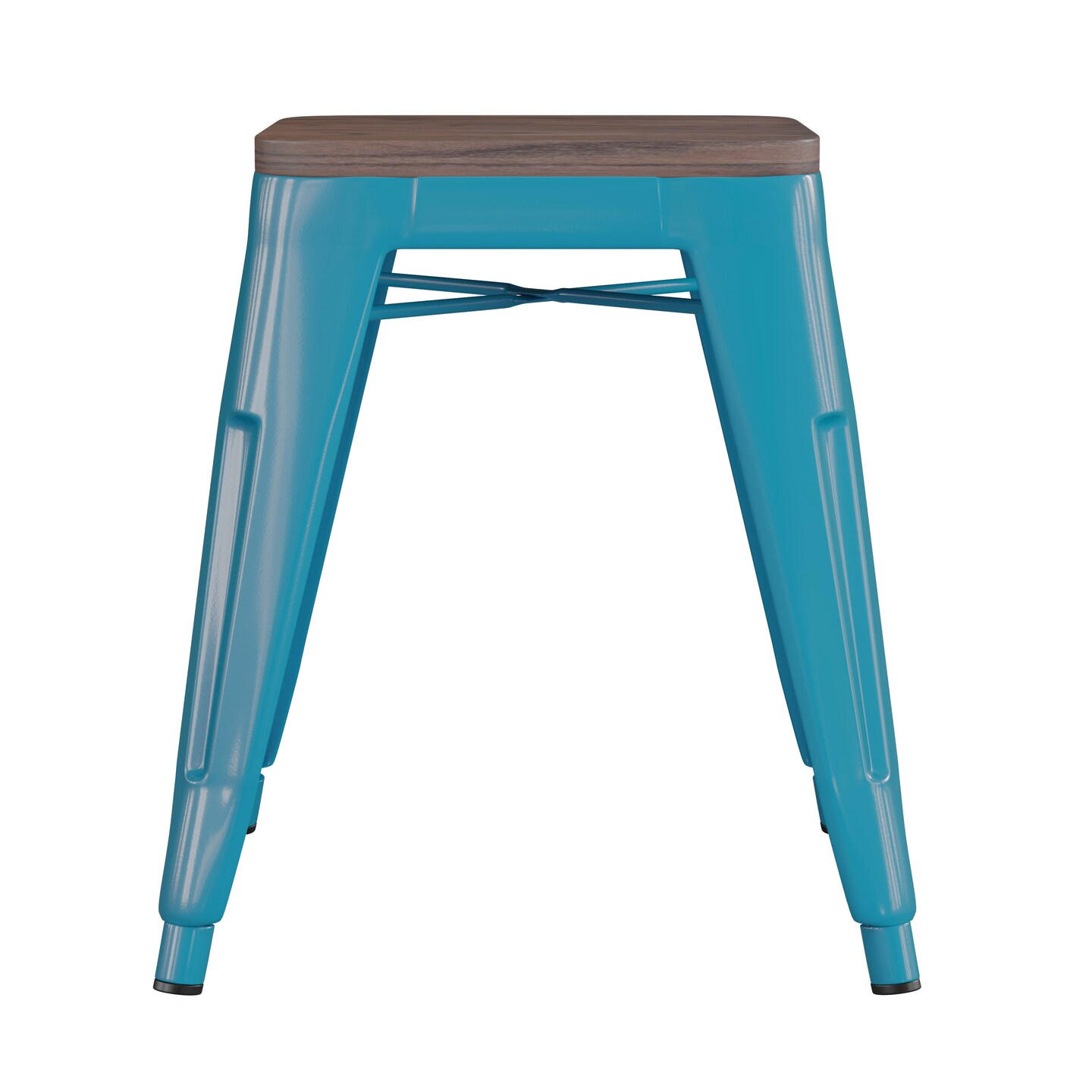 Emma and Oliver Set of Four Table Height Backless Stacking Welded Iron Stools with Wooden Seats and Under Seat Bracing for Indoor Use