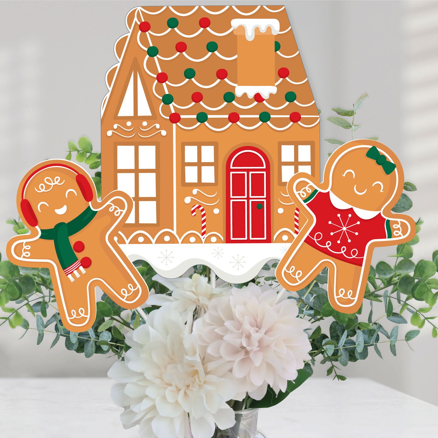 Big Dot of Happiness Gingerbread Christmas - Gingerbread Man Holiday Party Centerpiece Sticks - Table Toppers - Set of 15