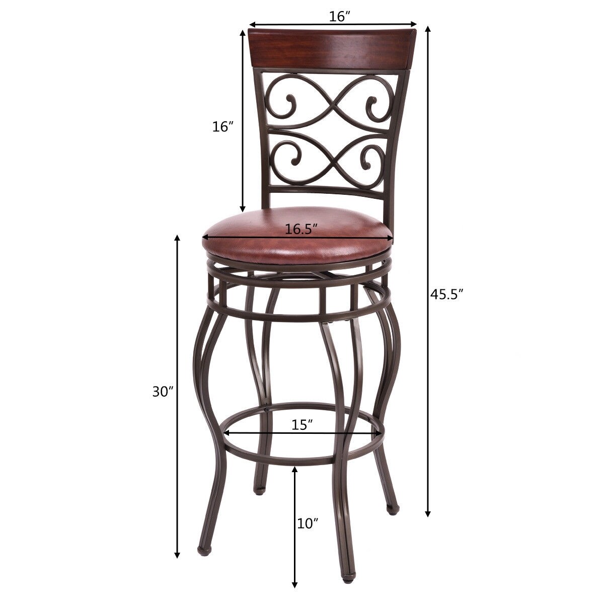 Set of 2, 30 Inch Bar Stool with Backrest and Footrest