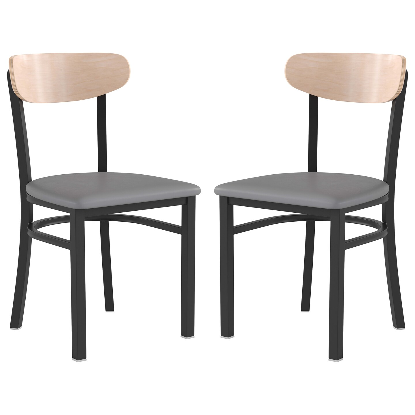 Emma and Oliver Yara Industrial Dining Chair with Rolled Steel Frame and Solid Wood Seat - 500 lbs. Static Weight Capacity