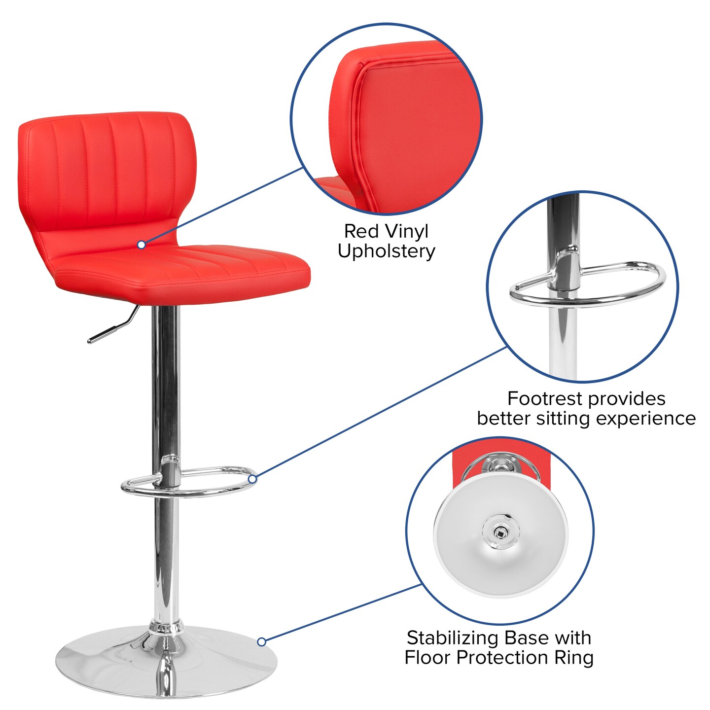 Emma and Oliver Vertical Stitch Back Swivel Adjustable Height Barstool