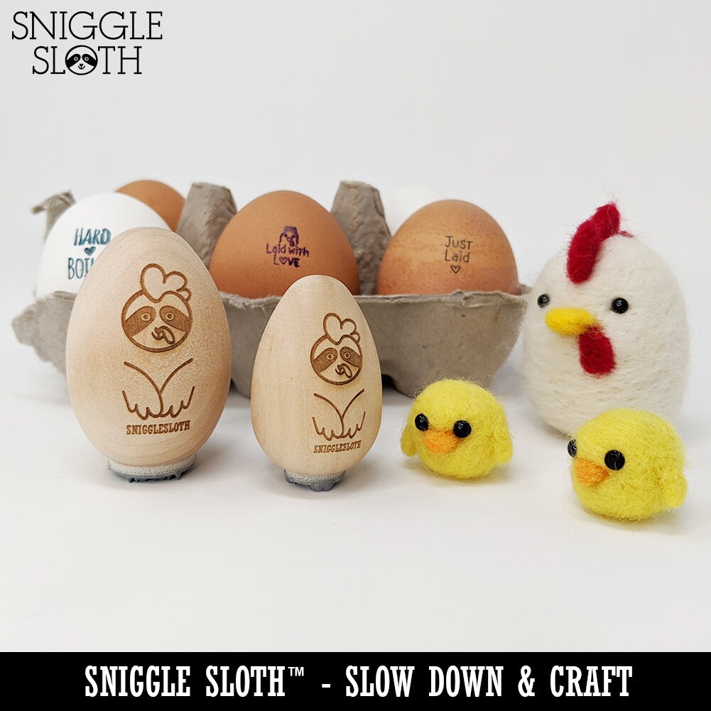 Joy Cursive Text Chicken Egg Rubber Stamp