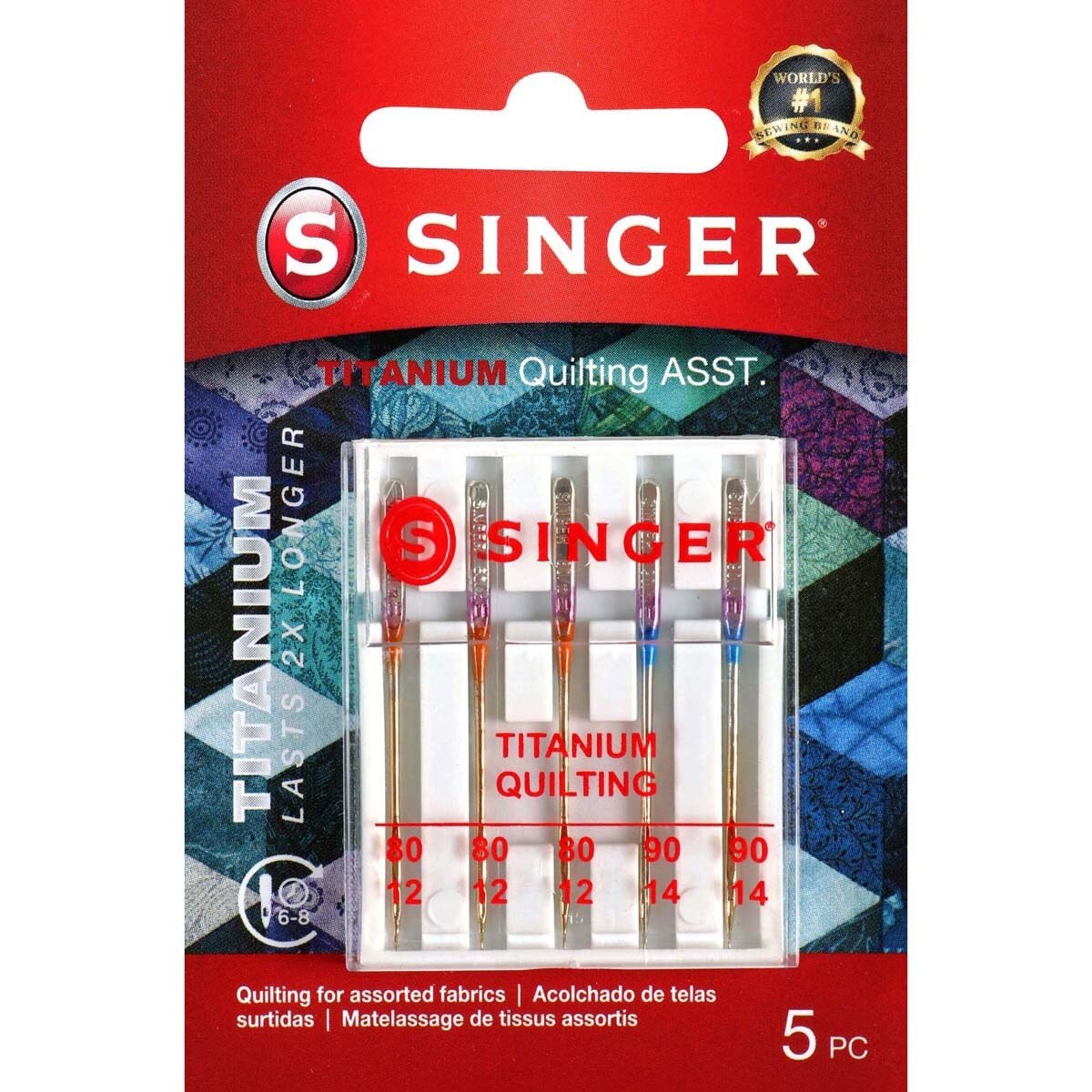 SINGER Titanium Universal Quilting Machine Needles-Sizes 11/80 (3) & 14/90 (2)