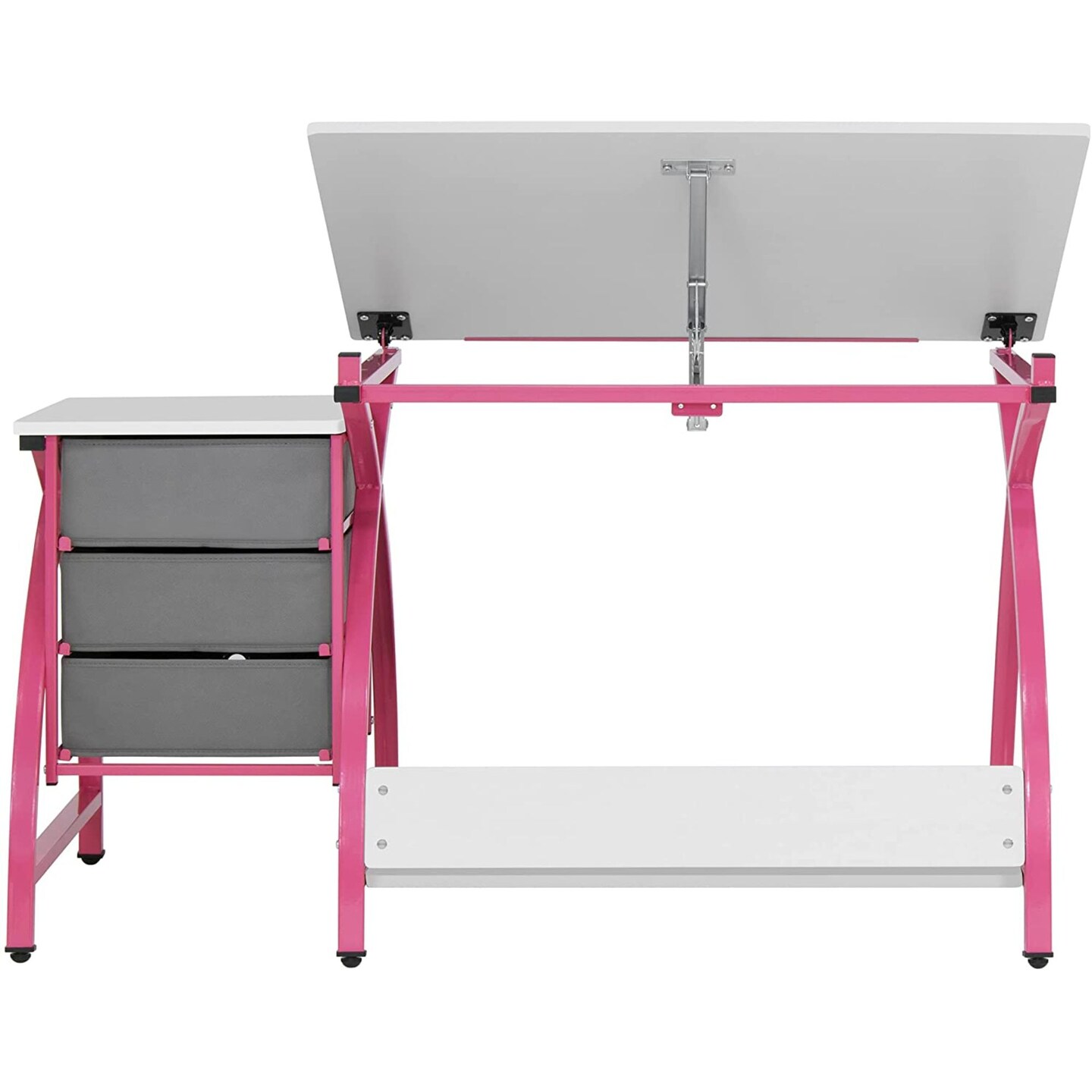 SD STUDIO DESIGNS 2 Piece Venus Craft Table with Angle Adjustable Top and Stool - Pink/White