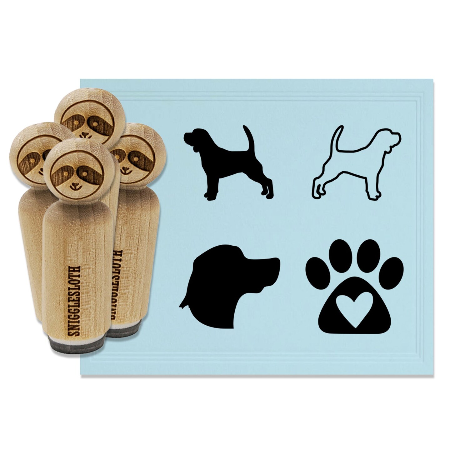 Beagle Dog Face Profile Paw Print Heart Love Rubber Stamp Set for Stamping Crafting Planners