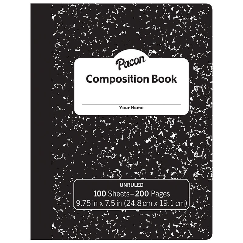 Composition Book, Black Marble, Unruled 9-3/4&#x22; x 7-1/2&#x22;, 100 Sheets