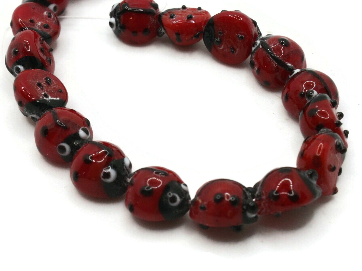20 10mm Red Ladybugs Lampwork Glass Beads