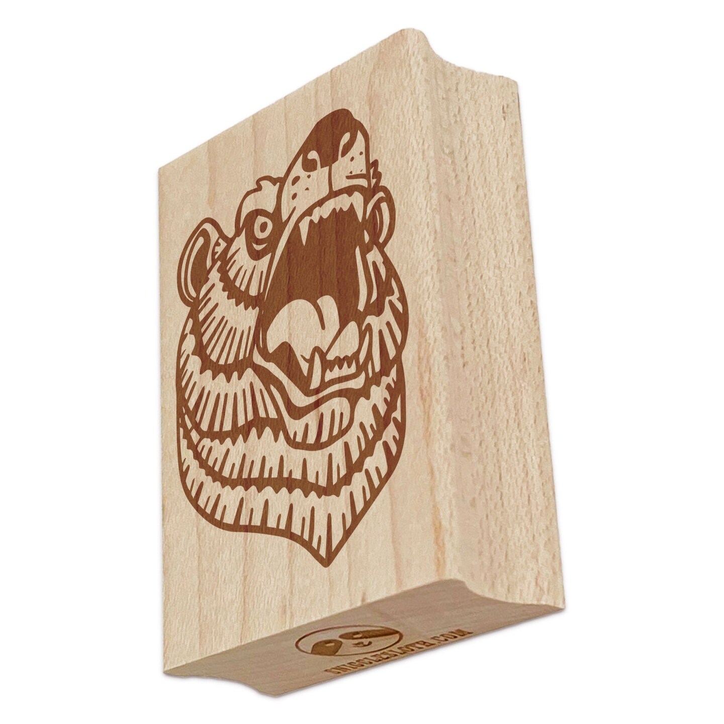 Snarling Angry Bear Head Rectangle Rubber Stamp for Stamping Crafting