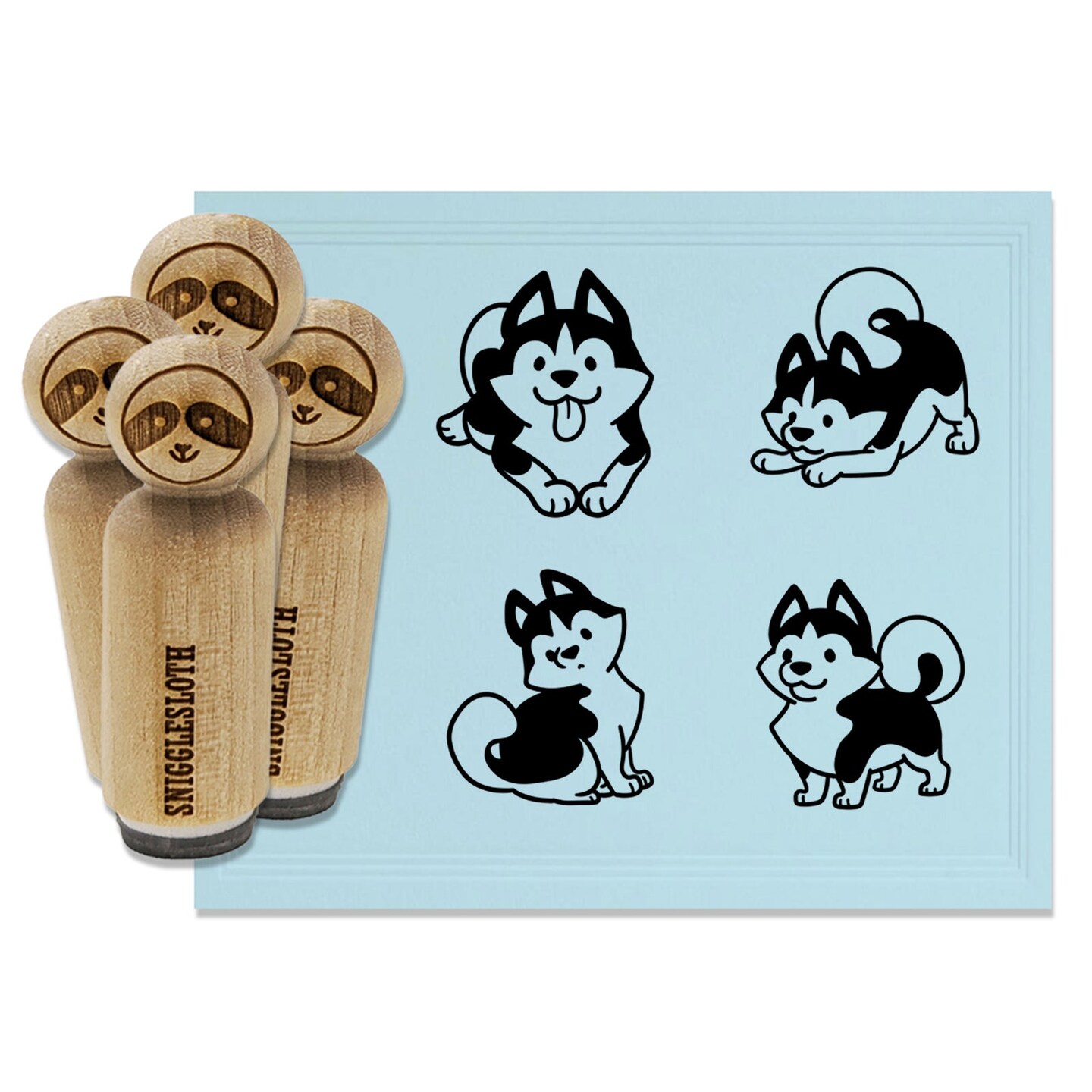 Siberian Husky Dogs Standing Sitting Playing Rubber Stamp Set for Stamping Crafting Planners