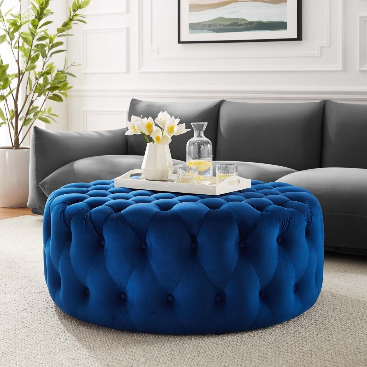 Modway Amour Tufted Button Large Round Performance Velvet Ottoman-EEI-5469