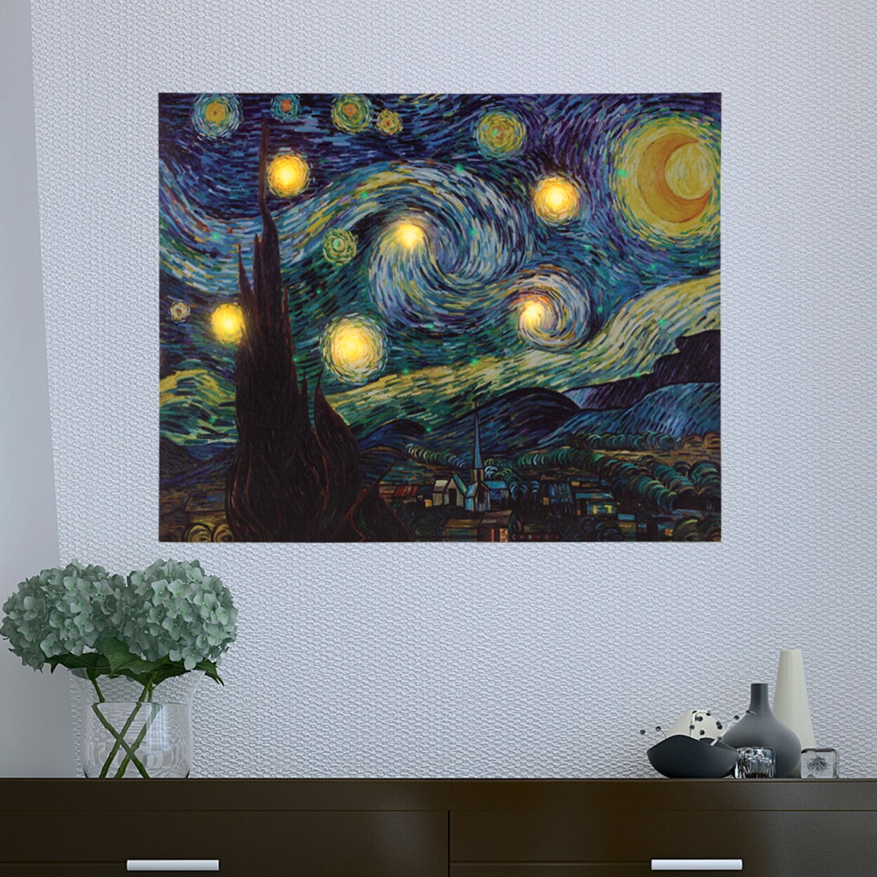 Lavish Home Led Lighted Canvas Art Van Gogh Starry Night 16X20 With Timer