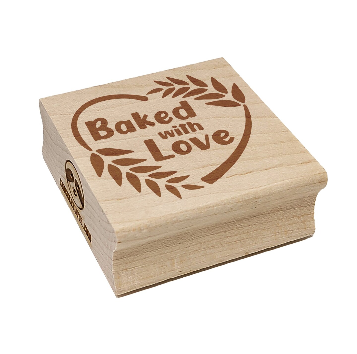 Baked with Love Heart Wheat Wreath Bread Baking Square Rubber Stamp for