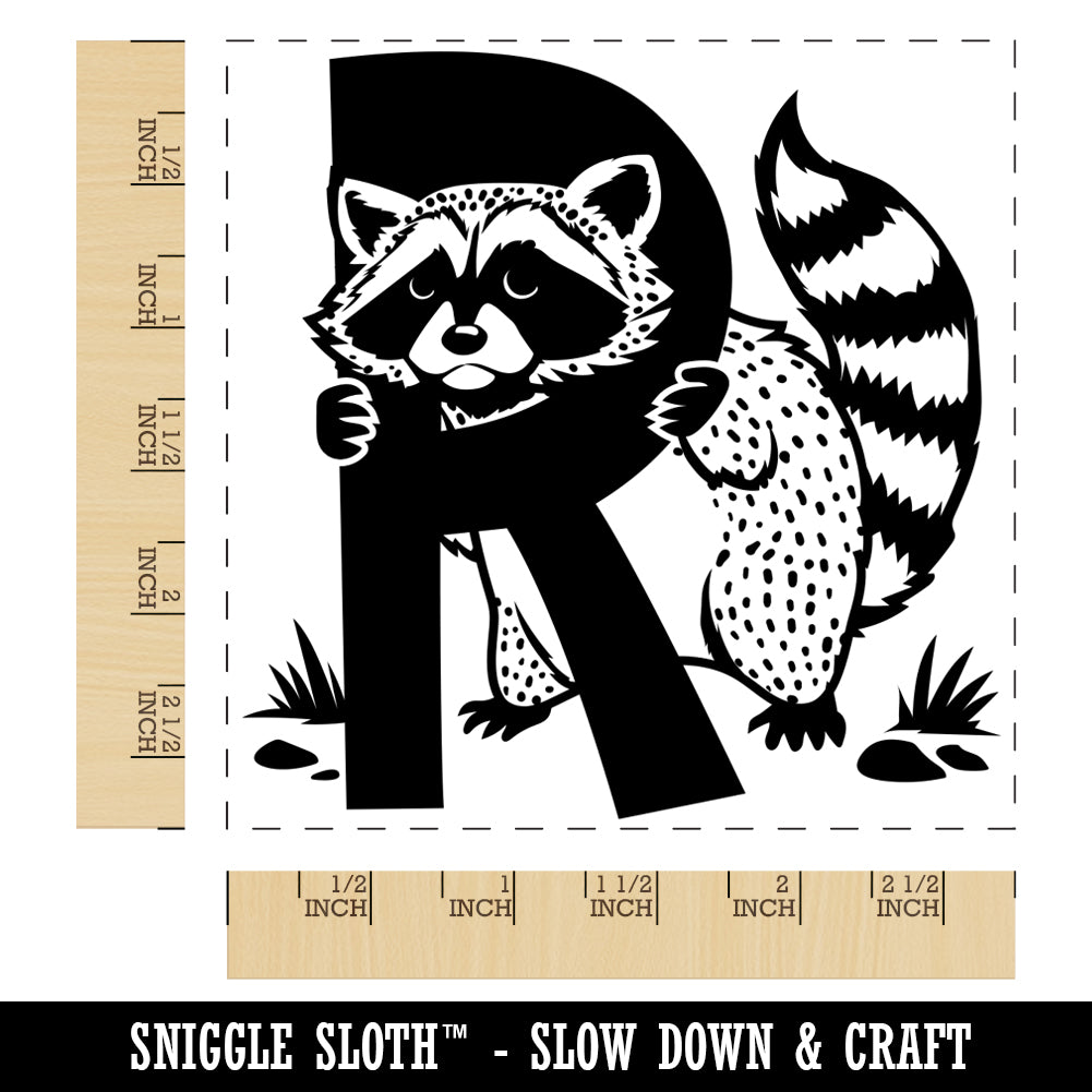 Animal Alphabet Letter R for Raccoon Square Rubber Stamp for Stamping Crafting