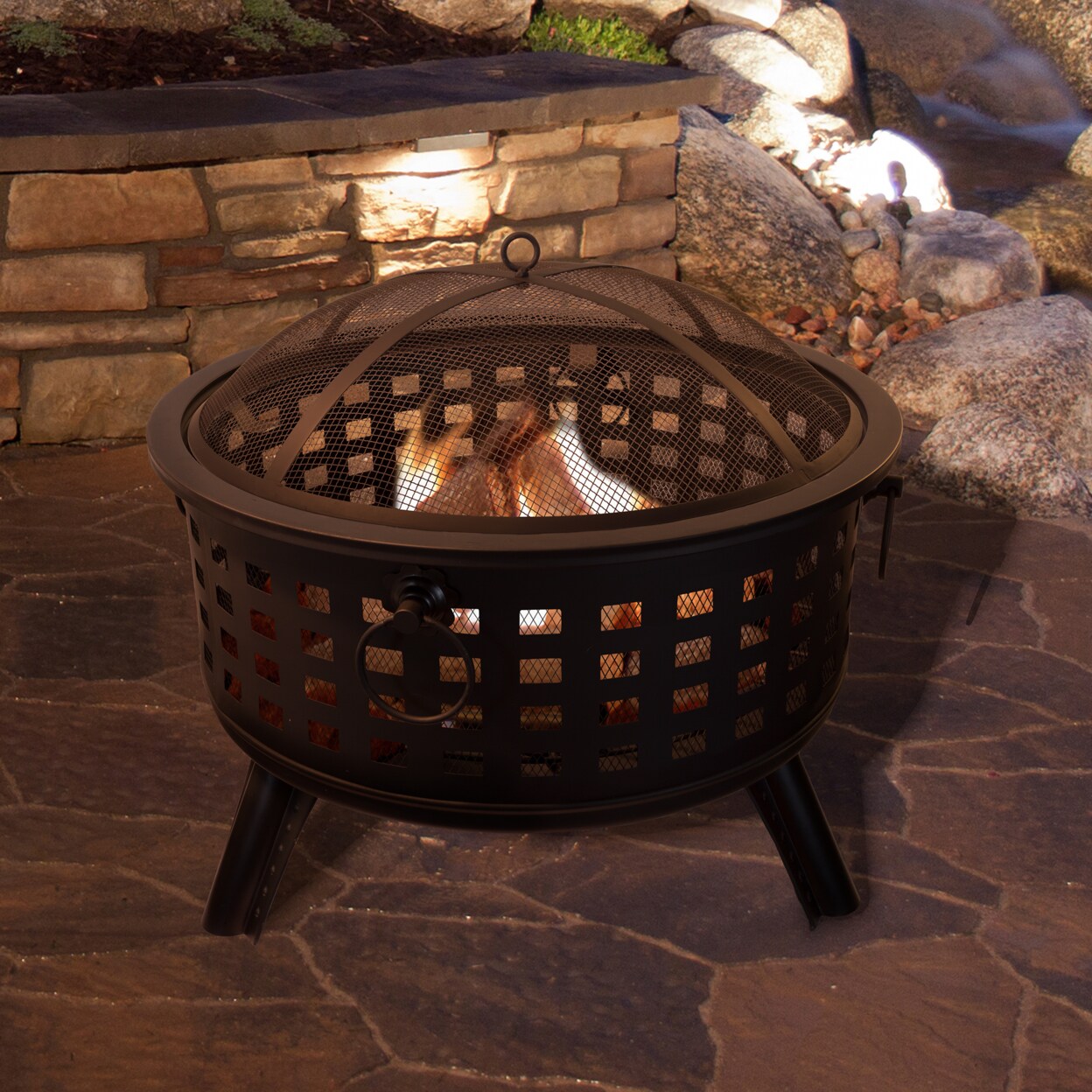 Pure Garden Fire Pit Set Wood Burning Pit - Includes Spark Screen and Log Poker - Great for Outdoor and Patio 26 Inch Round Metal