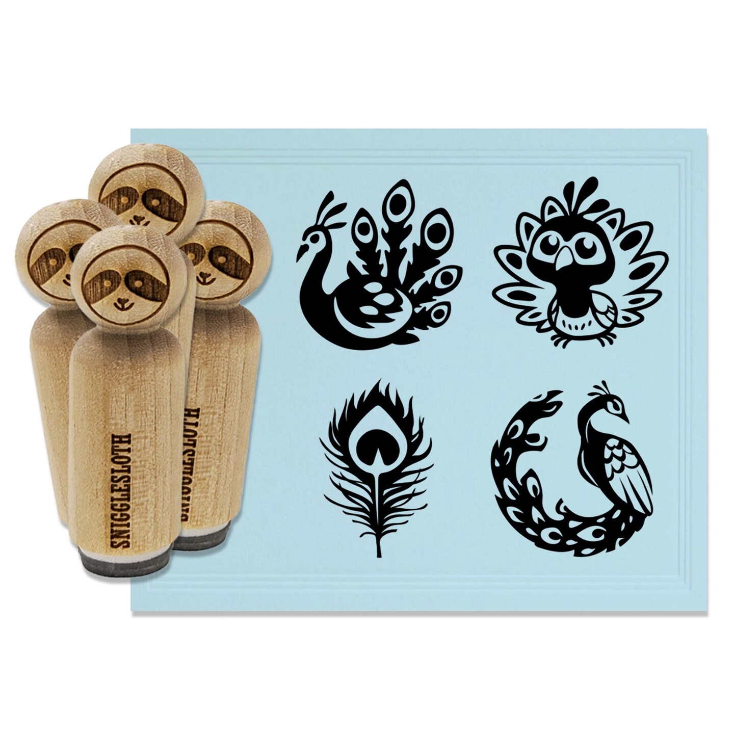Peacock Elegant Feather Cute Cartoony Rubber Stamp Set for Stamping Crafting Planners