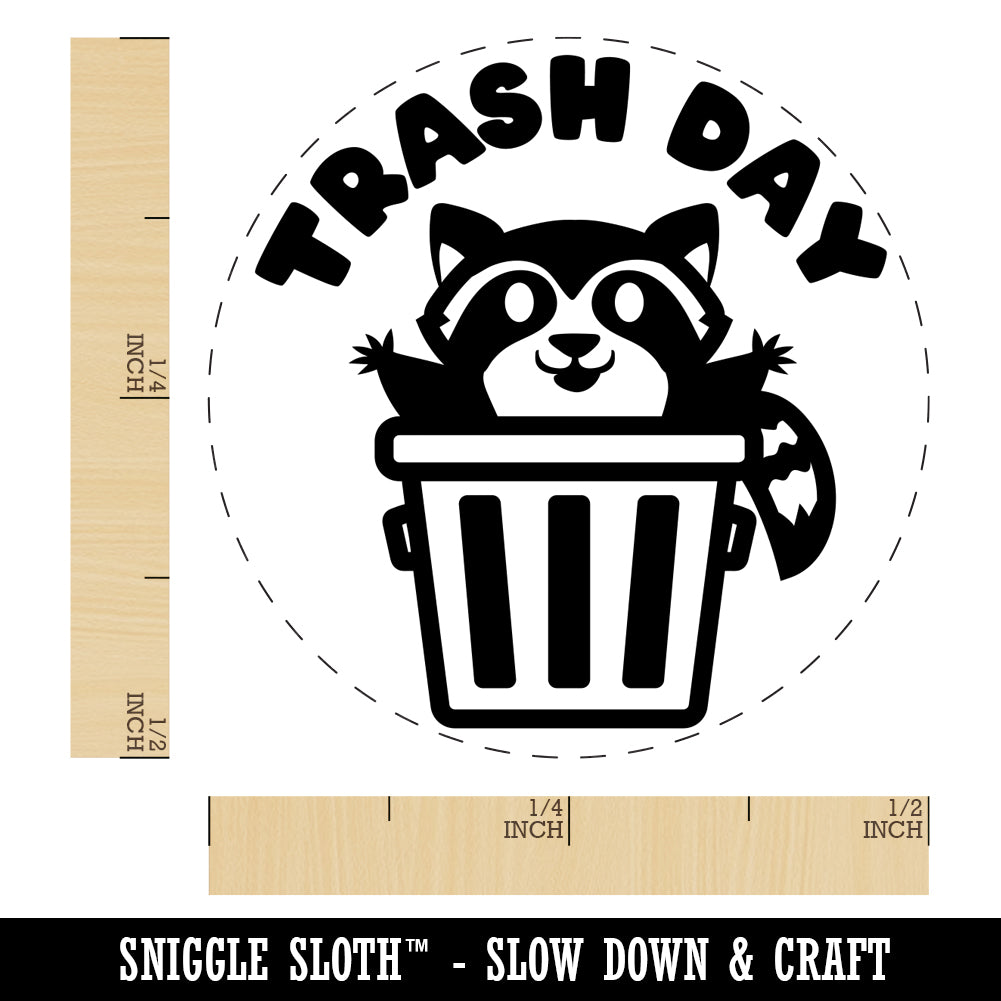 Trash Day Raccoon in Can Rubber Stamp for Stamping Crafting Planners