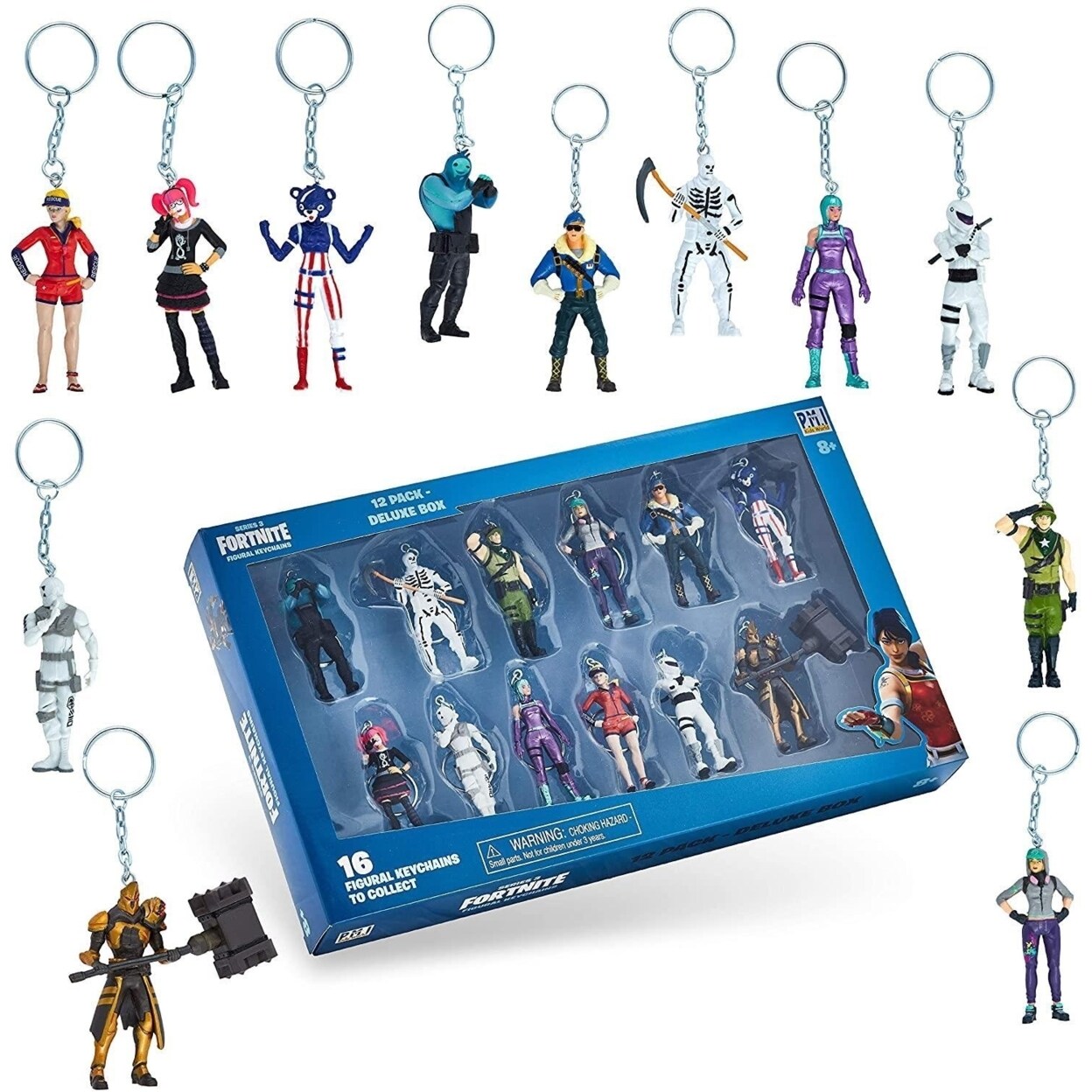 PMI International Fortnite Battle Royale Keychains 12pk Collectible Deluxe Box Character Figures