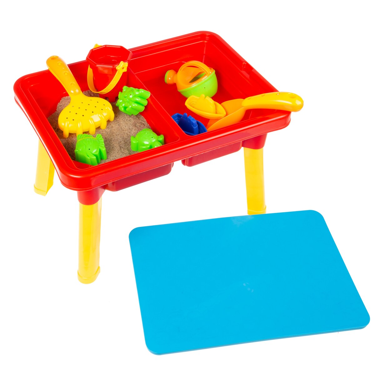 Hey! Play! Water or Sand Sensory Table with Lid and Toys - Portable Covered Activity Playset for the Beach Backyard or Classroom